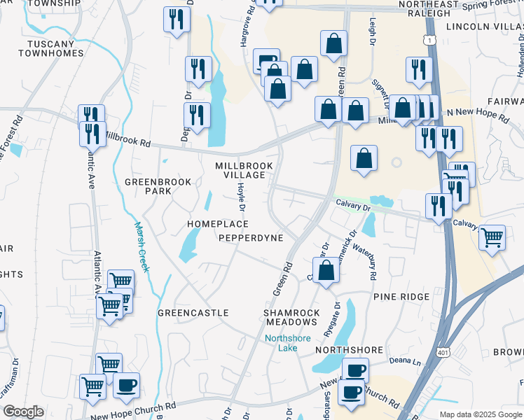 map of restaurants, bars, coffee shops, grocery stores, and more near 4549 Hargrove Road in Raleigh