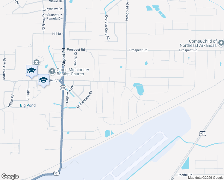 map of restaurants, bars, coffee shops, grocery stores, and more near 346 Wolf Grove Lane in Jonesboro