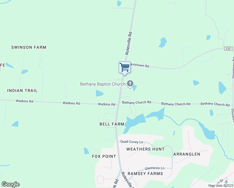 map of restaurants, bars, coffee shops, grocery stores, and more near 3416 Rolesville Road in Wendell