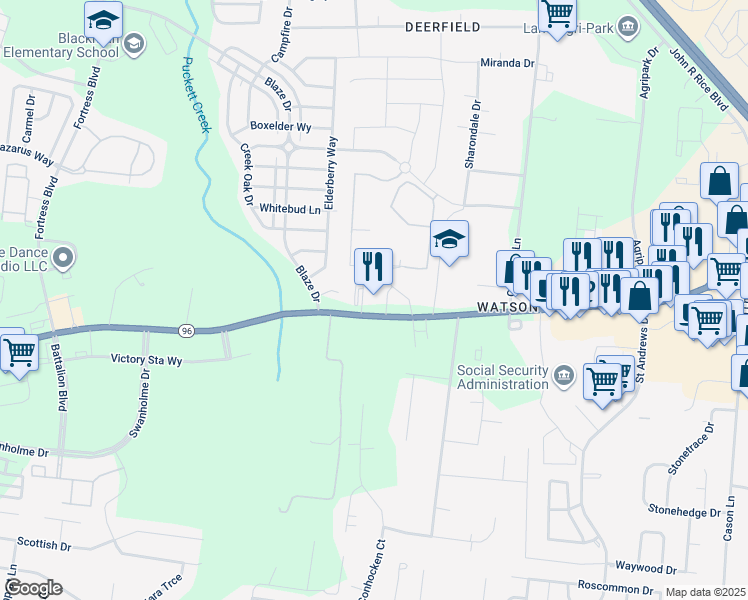 map of restaurants, bars, coffee shops, grocery stores, and more near 3284 Franklin Road in Murfreesboro