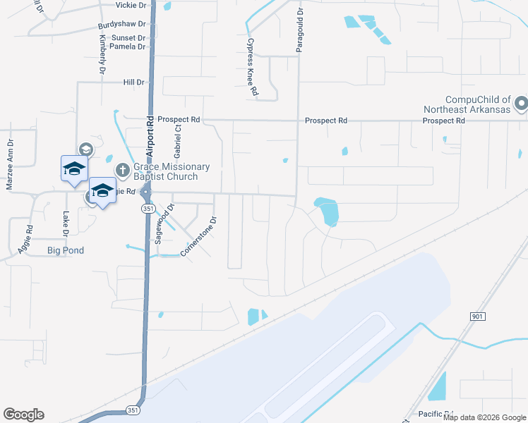 map of restaurants, bars, coffee shops, grocery stores, and more near 346 Wolf Grove Lane in Jonesboro