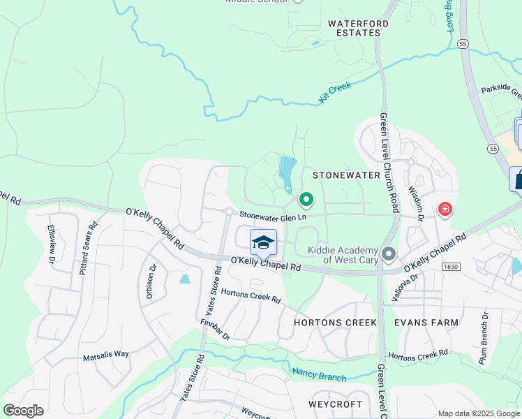 map of restaurants, bars, coffee shops, grocery stores, and more near 825 River Song Place in Cary