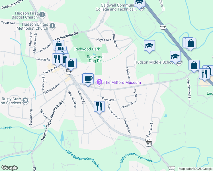 map of restaurants, bars, coffee shops, grocery stores, and more near 151 Cedar Valley Rd in Hudson