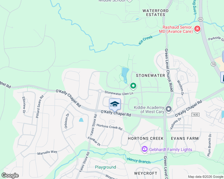 map of restaurants, bars, coffee shops, grocery stores, and more near 829 River Song Place in Cary