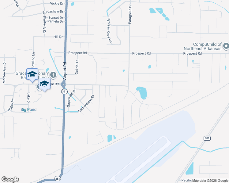 map of restaurants, bars, coffee shops, grocery stores, and more near 346 Wolf Grove Lane in Jonesboro