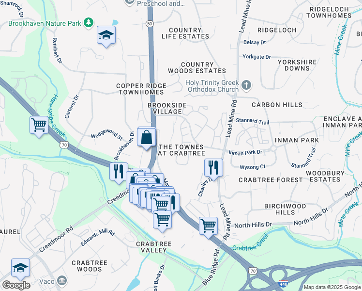 map of restaurants, bars, coffee shops, grocery stores, and more near 4707 Mifflin Street in Raleigh