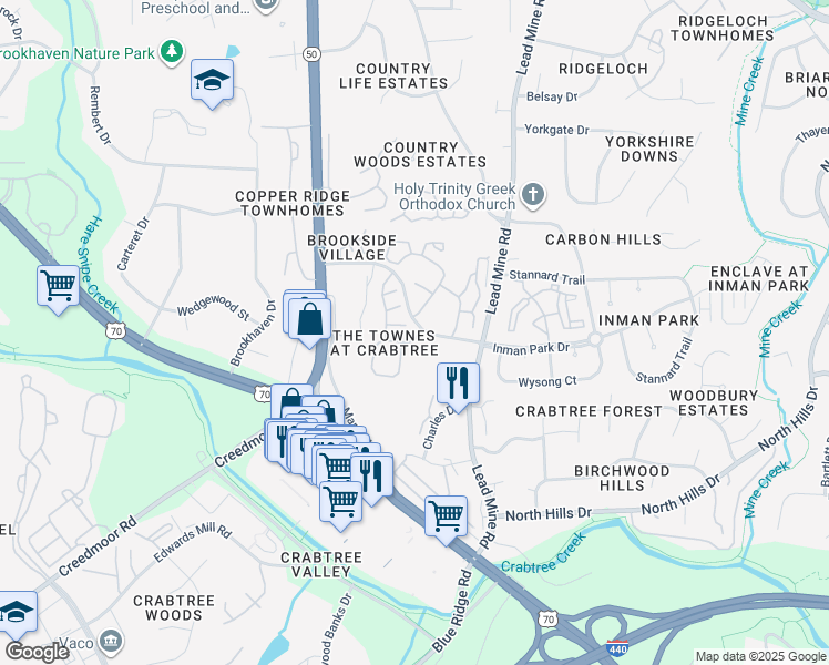 map of restaurants, bars, coffee shops, grocery stores, and more near 2502 Laurel Cherry Street in Raleigh