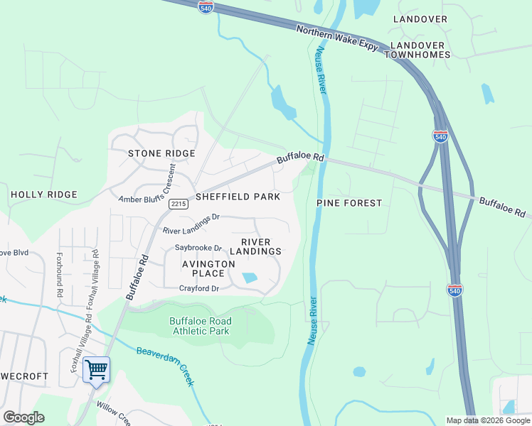 map of restaurants, bars, coffee shops, grocery stores, and more near 6205 River Landings Drive in Raleigh