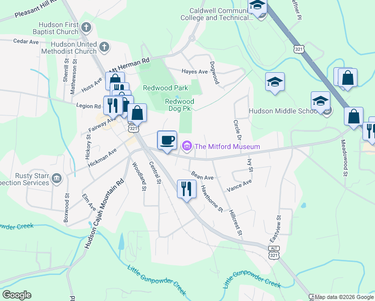 map of restaurants, bars, coffee shops, grocery stores, and more near 145 Cedar Valley Rd in Hudson