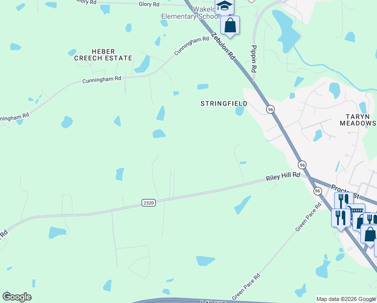 map of restaurants, bars, coffee shops, grocery stores, and more near 8501 Riley Hill Road in Zebulon
