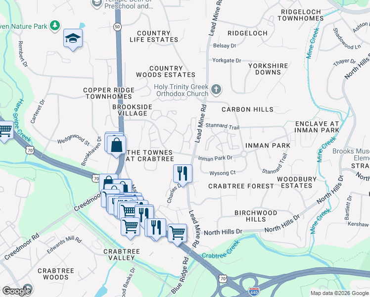 map of restaurants, bars, coffee shops, grocery stores, and more near 4702 Summit Overlook Drive in Raleigh