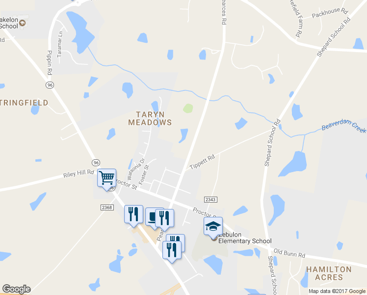 map of restaurants, bars, coffee shops, grocery stores, and more near 701 Pearces Road in Zebulon