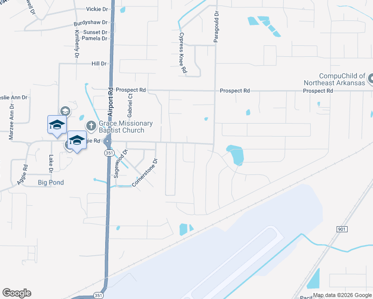 map of restaurants, bars, coffee shops, grocery stores, and more near 346 Wolf Grove Lane in Jonesboro