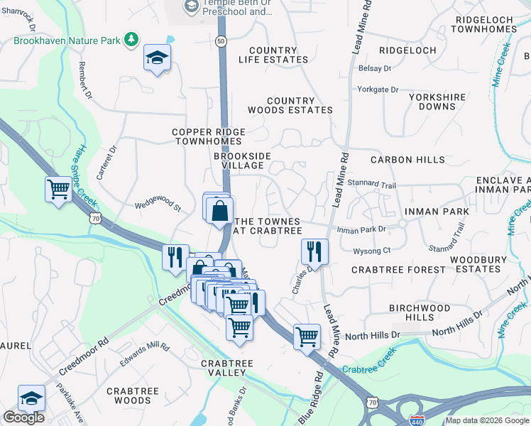 map of restaurants, bars, coffee shops, grocery stores, and more near 4707 Mifflin Street in Raleigh