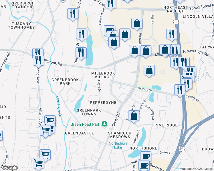 map of restaurants, bars, coffee shops, grocery stores, and more near 4549 Hargrove Road in Raleigh