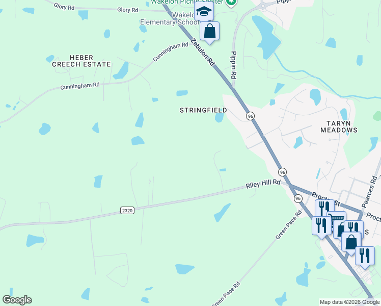 map of restaurants, bars, coffee shops, grocery stores, and more near 8601 Riley Hill Road in Zebulon
