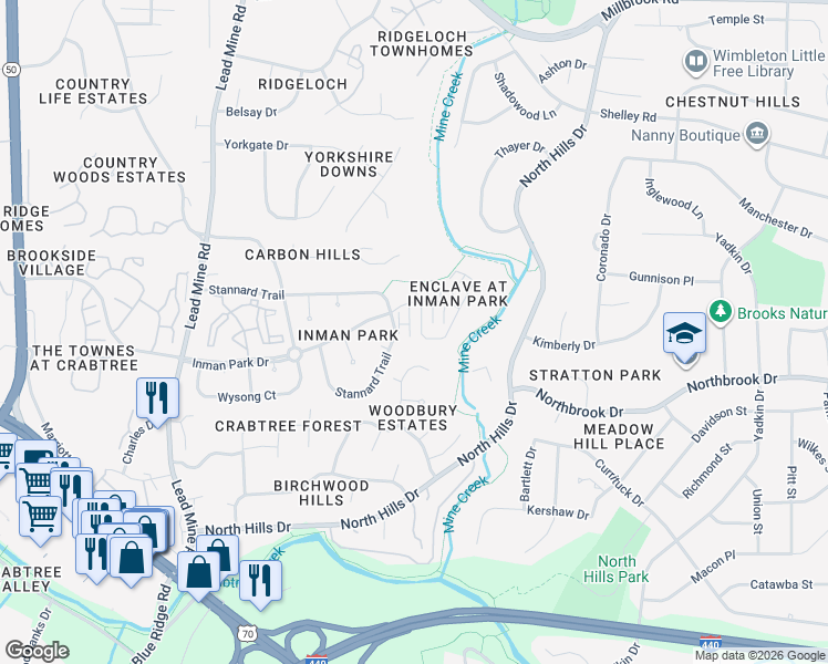 map of restaurants, bars, coffee shops, grocery stores, and more near 4702 Ludwell Branch Court in Raleigh