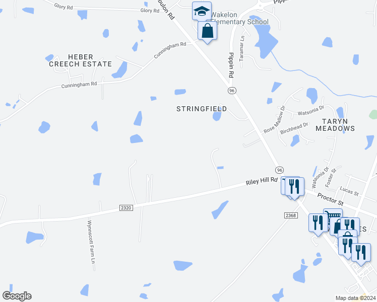 map of restaurants, bars, coffee shops, grocery stores, and more near 8601 Riley Hill Road in Zebulon