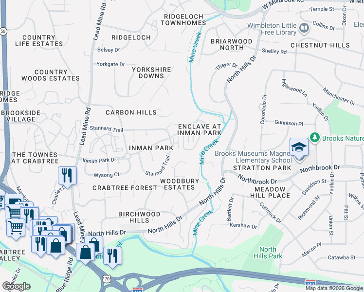 map of restaurants, bars, coffee shops, grocery stores, and more near 4702 Ludwell Branch Court in Raleigh