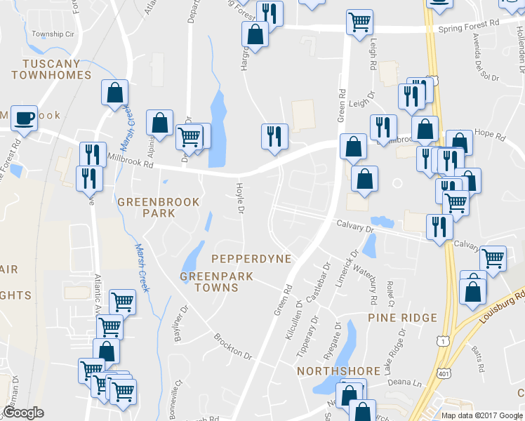 map of restaurants, bars, coffee shops, grocery stores, and more near 4549 Hargrove Road in Raleigh