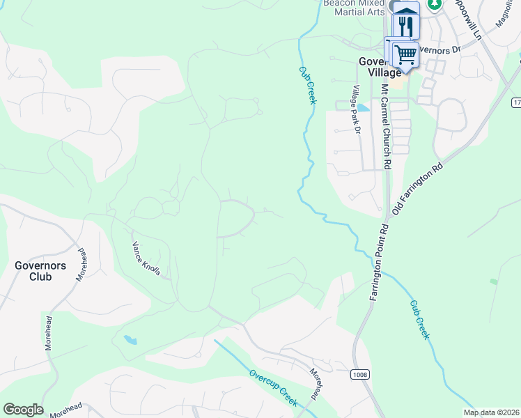 map of restaurants, bars, coffee shops, grocery stores, and more near 73212 Burrington in Chapel Hill