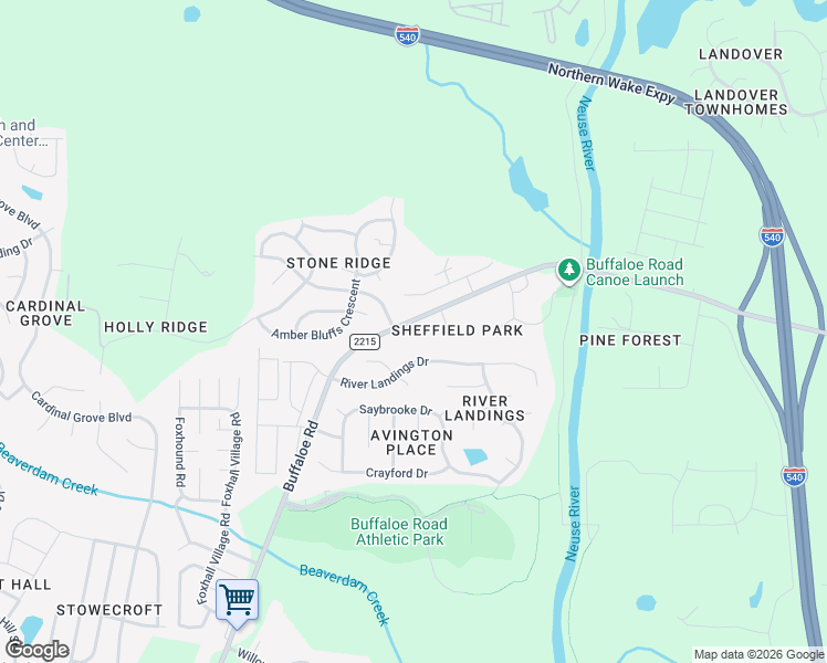 map of restaurants, bars, coffee shops, grocery stores, and more near 6412 Buffaloe Road in Raleigh