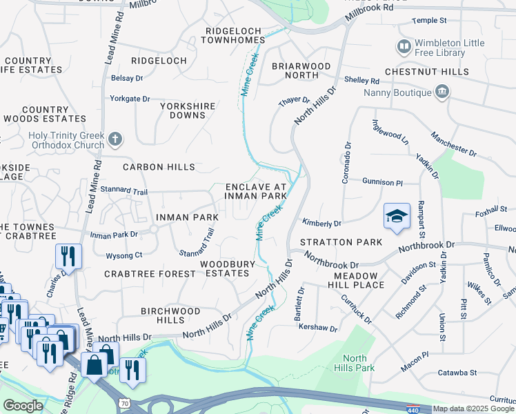 map of restaurants, bars, coffee shops, grocery stores, and more near 4742 Ludwell Branch Court in Raleigh
