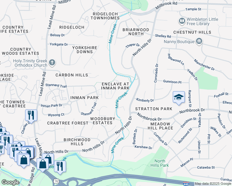 map of restaurants, bars, coffee shops, grocery stores, and more near 4742 Ludwell Branch Court in Raleigh