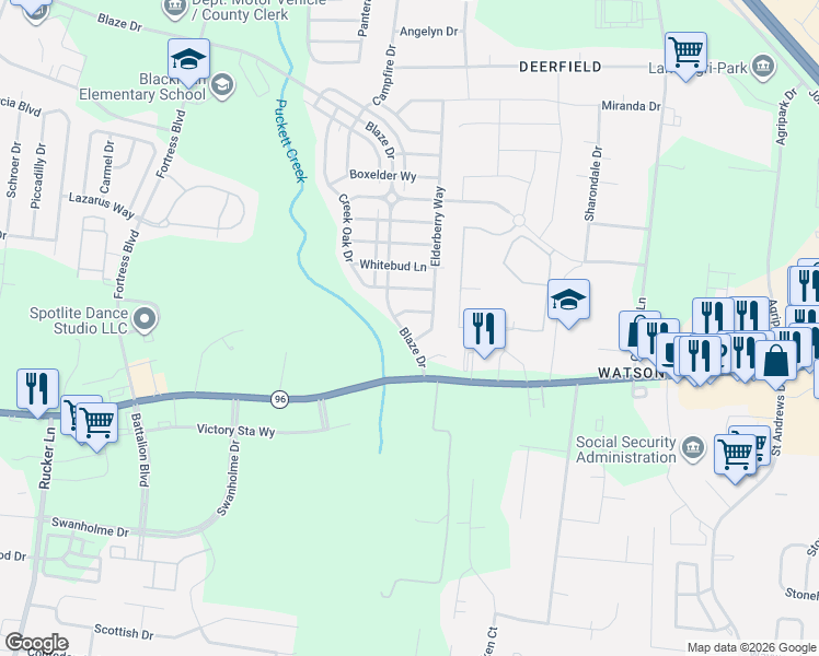 map of restaurants, bars, coffee shops, grocery stores, and more near 3360 Buckthorne Way in Murfreesboro