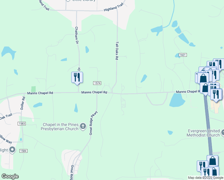 map of restaurants, bars, coffee shops, grocery stores, and more near 100 Tall Oaks Road in Chapel Hill