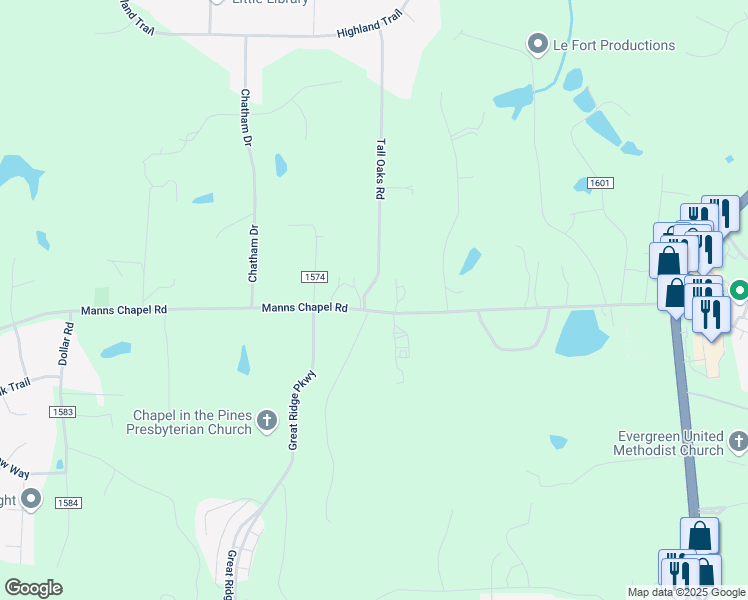 map of restaurants, bars, coffee shops, grocery stores, and more near 100 Tall Oaks Road in Chapel Hill