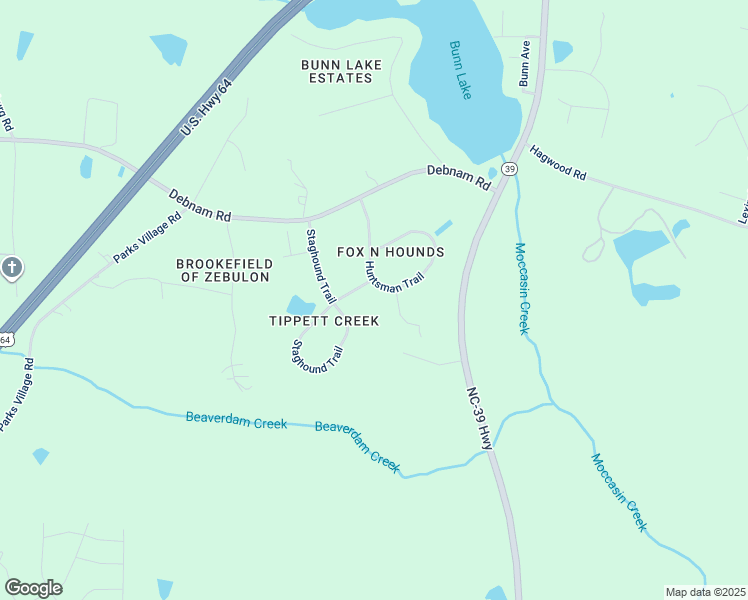 map of restaurants, bars, coffee shops, grocery stores, and more near 2512 Huntsman Trail in Zebulon