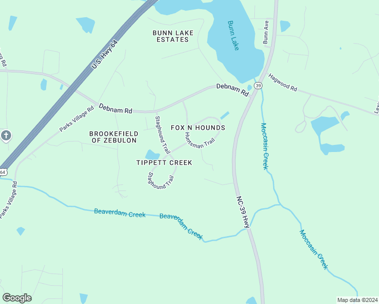 map of restaurants, bars, coffee shops, grocery stores, and more near 2512 Huntsman Trail in Zebulon