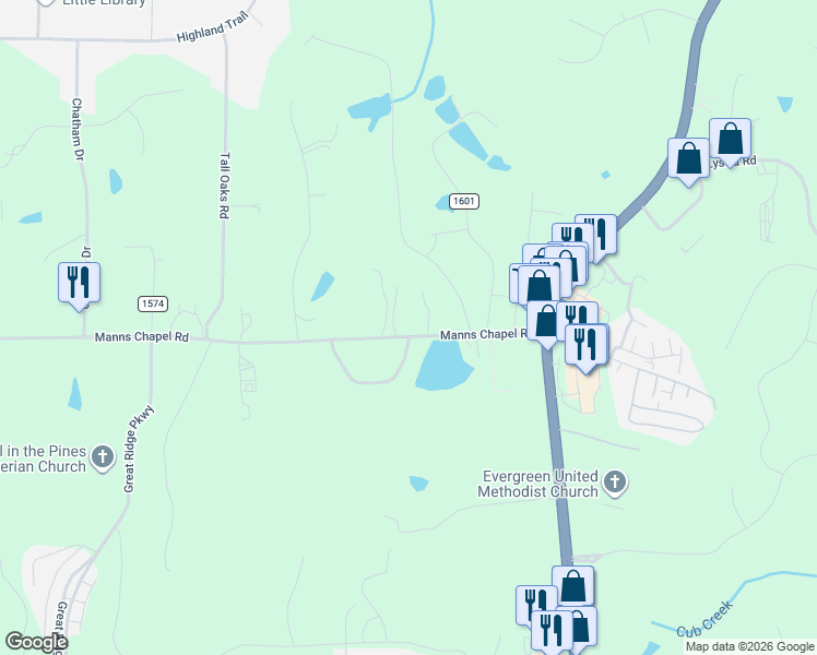 map of restaurants, bars, coffee shops, grocery stores, and more near 4883 Manns Chapel Road in Chapel Hill
