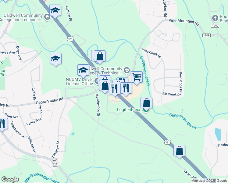 map of restaurants, bars, coffee shops, grocery stores, and more near 3040 Hickory Boulevard in Hudson