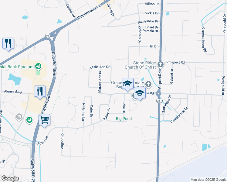 map of restaurants, bars, coffee shops, grocery stores, and more near 3700 Aggie Road in Jonesboro