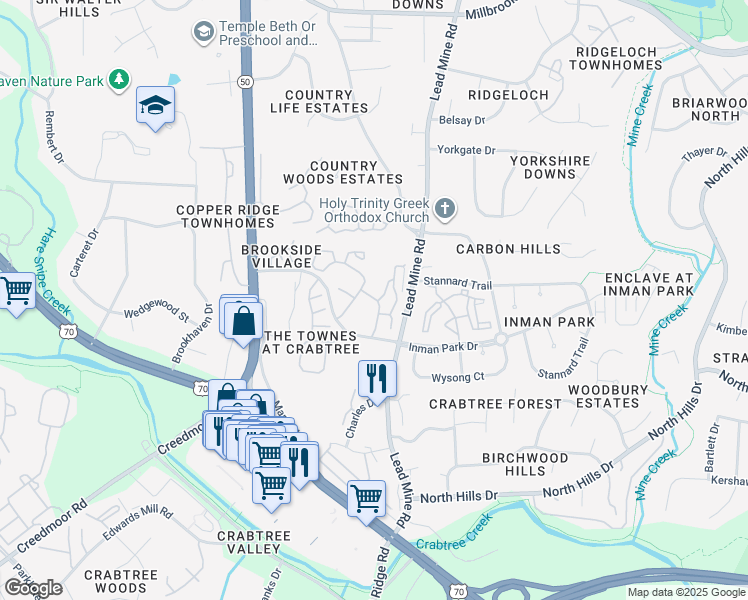 map of restaurants, bars, coffee shops, grocery stores, and more near 4703 Summit Overlook Drive in Raleigh