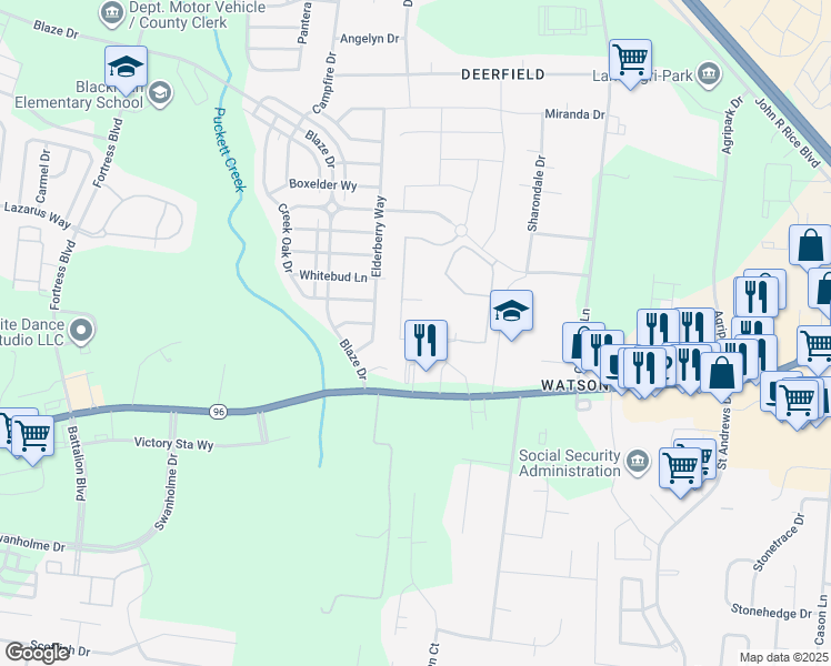 map of restaurants, bars, coffee shops, grocery stores, and more near 224 Rockcastle Drive in Murfreesboro