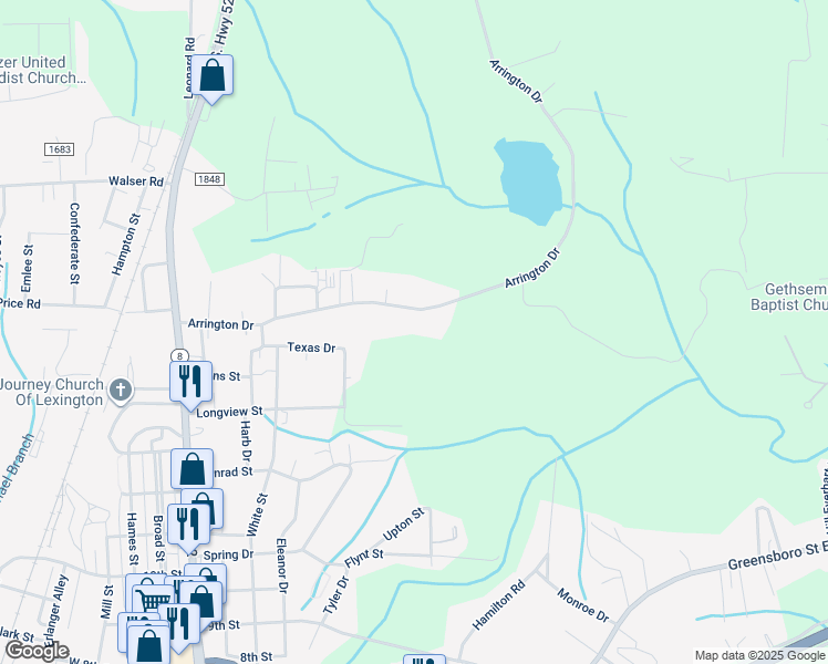 map of restaurants, bars, coffee shops, grocery stores, and more near 678 Arrington Drive in Lexington