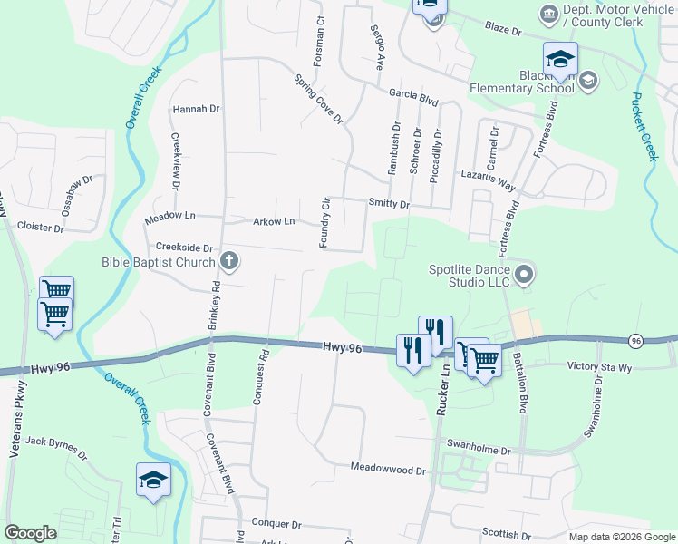 map of restaurants, bars, coffee shops, grocery stores, and more near 166 Clearview Drive in Murfreesboro