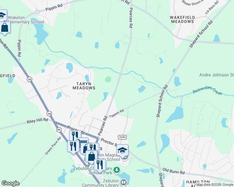 map of restaurants, bars, coffee shops, grocery stores, and more near 728 Pearces Road in Zebulon