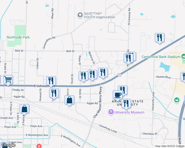 map of restaurants, bars, coffee shops, grocery stores, and more near 1903 Word Cove in Jonesboro