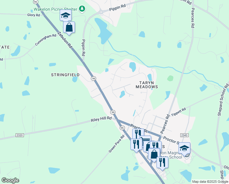 map of restaurants, bars, coffee shops, grocery stores, and more near 912 Sea Holly Drive in Zebulon
