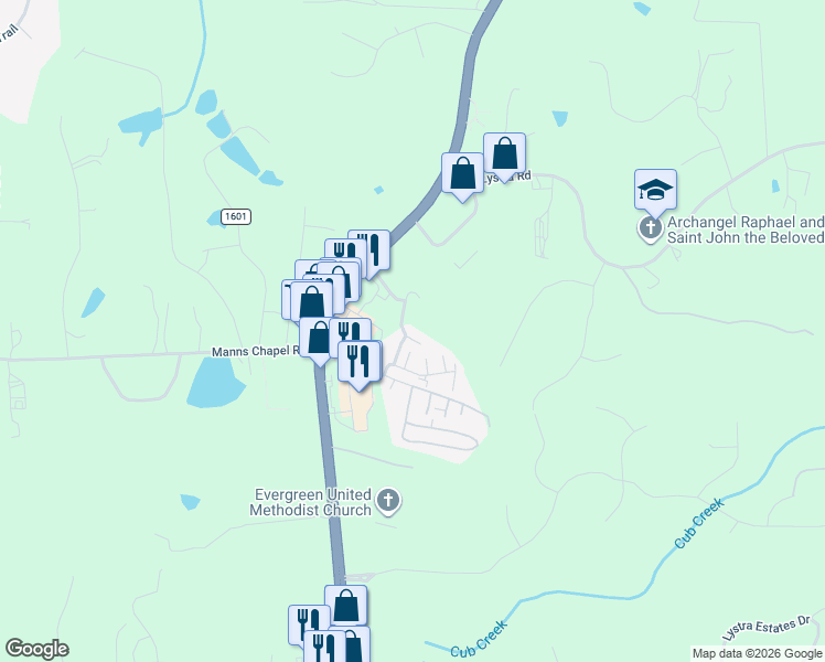 map of restaurants, bars, coffee shops, grocery stores, and more near 70 Cole Place Road in Chapel Hill