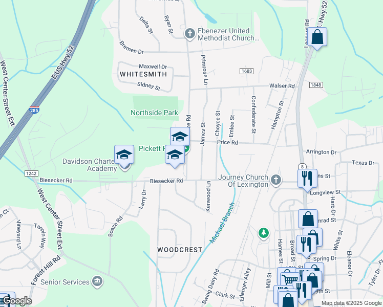 map of restaurants, bars, coffee shops, grocery stores, and more near 1120 Mize Road in Lexington