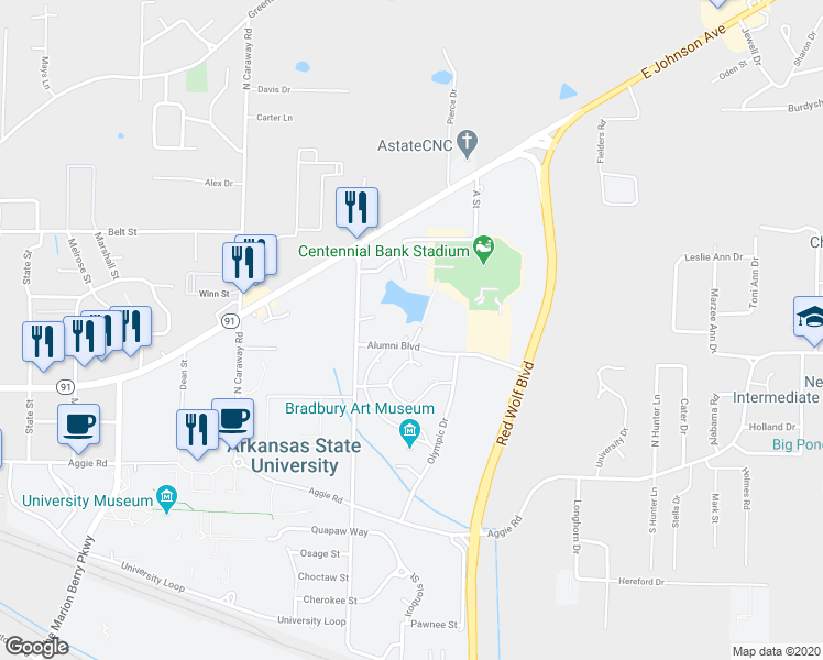 map of restaurants, bars, coffee shops, grocery stores, and more near 2626 U Street in Jonesboro