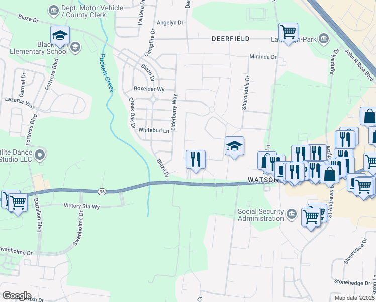 map of restaurants, bars, coffee shops, grocery stores, and more near 224 Rockcastle Drive in Murfreesboro