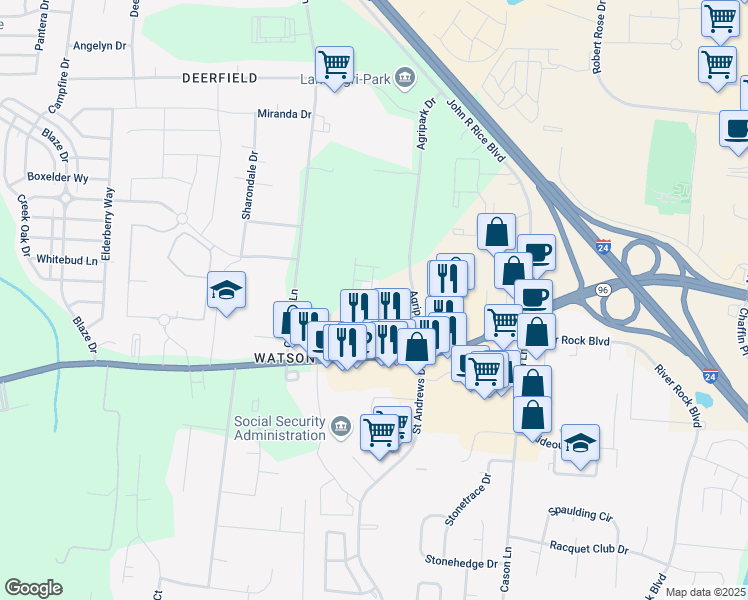 map of restaurants, bars, coffee shops, grocery stores, and more near 216 Cass Drive in Murfreesboro