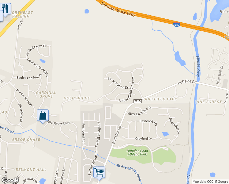 map of restaurants, bars, coffee shops, grocery stores, and more near 5148 Holly Ridge Farm Road in Raleigh