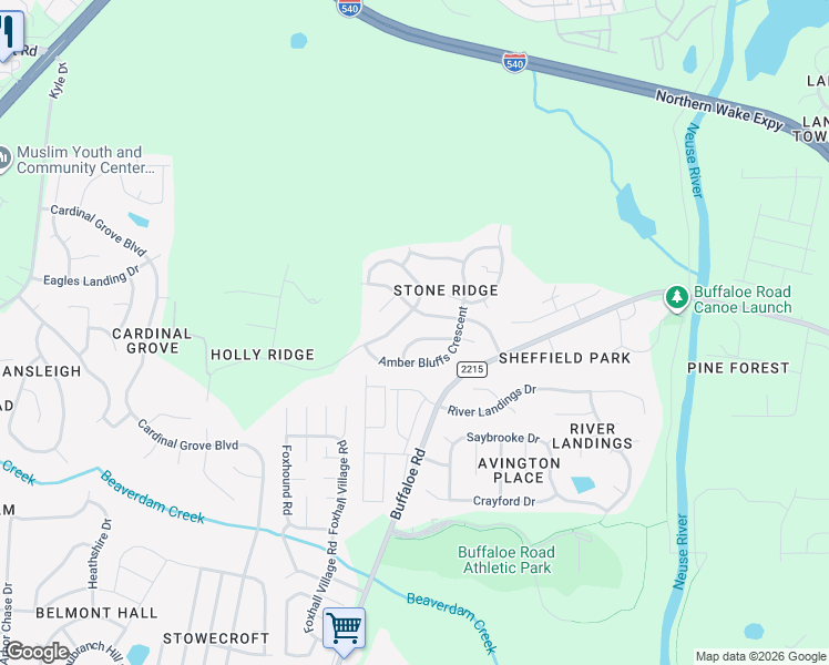 map of restaurants, bars, coffee shops, grocery stores, and more near 5148 Holly Ridge Farm Road in Raleigh